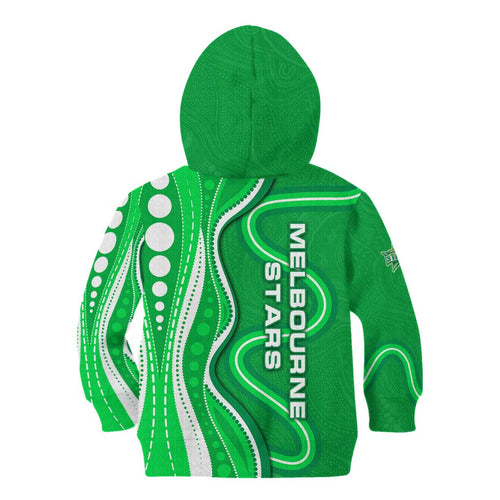 Melbourne Stars Kid Hoodie Aboriginal Dot Art Green White - Tribal Wave Pattern