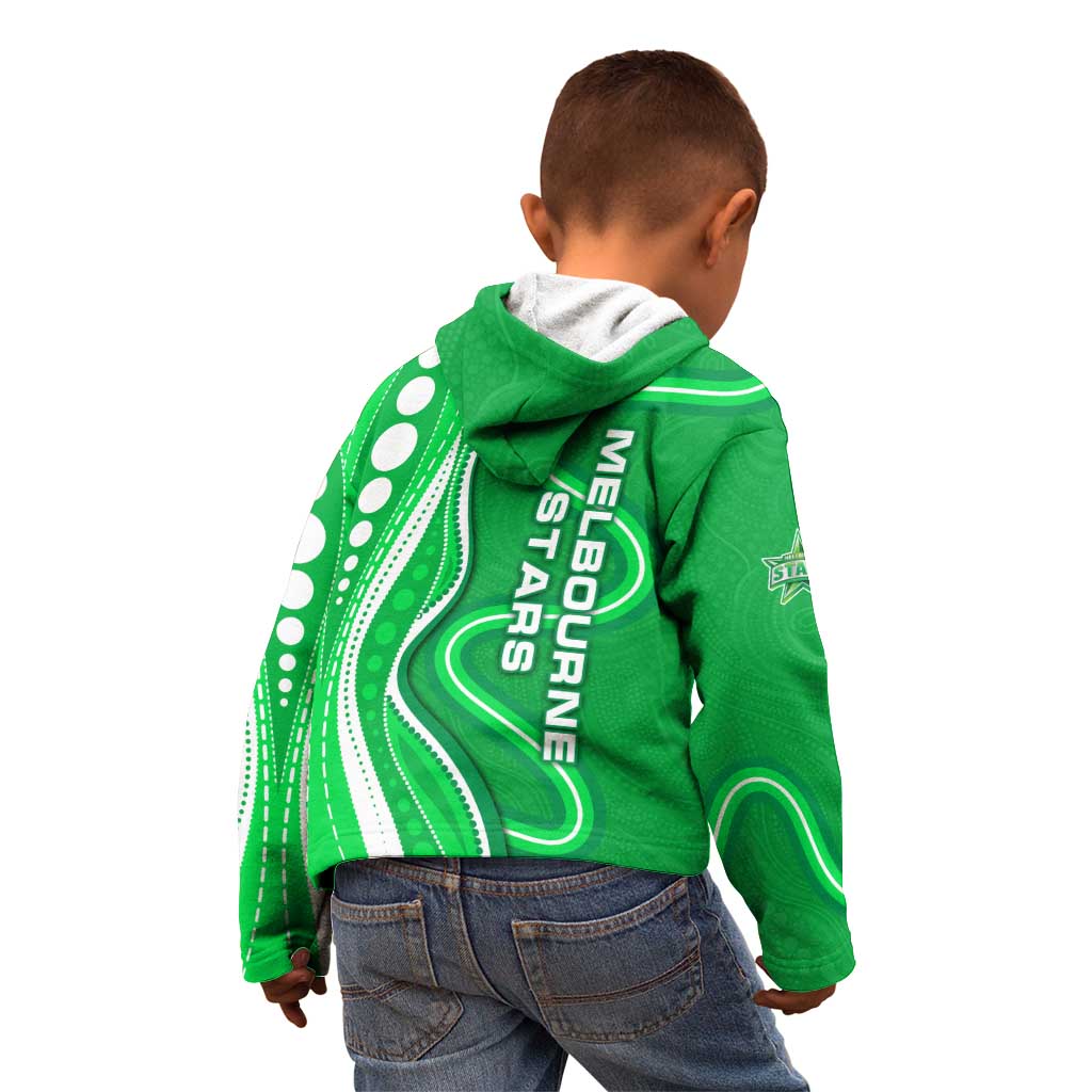Melbourne Stars Kid Hoodie Aboriginal Dot Art Green White - Tribal Wave Pattern