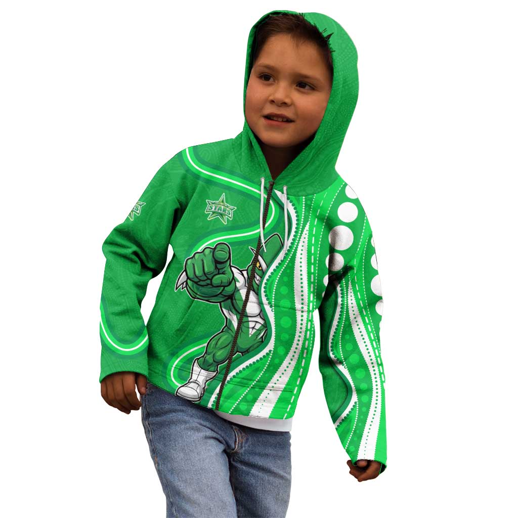 Melbourne Stars Kid Hoodie Aboriginal Dot Art Green White - Tribal Wave Pattern