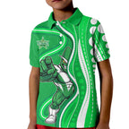 Melbourne Stars Kid Polo Shirt Aboriginal Dot Art Green White - Tribal Wave Pattern