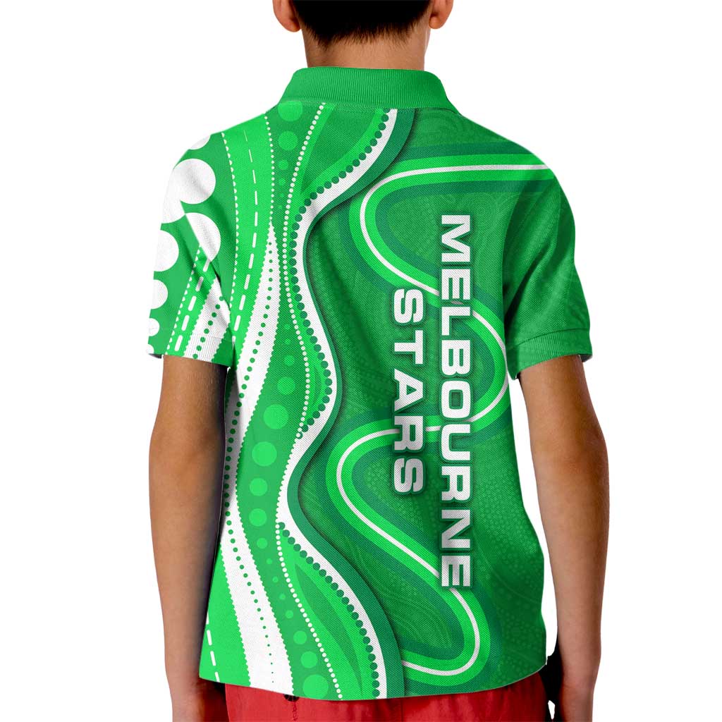 Melbourne Stars Kid Polo Shirt Aboriginal Dot Art Green White - Tribal Wave Pattern