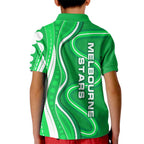 Melbourne Stars Kid Polo Shirt Aboriginal Dot Art Green White - Tribal Wave Pattern