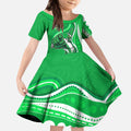 Melbourne Stars Kid Short Sleeve Dress Aboriginal Dot Art Green White - Tribal Wave Pattern
