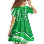 Melbourne Stars Kid Short Sleeve Dress Aboriginal Dot Art Green White - Tribal Wave Pattern