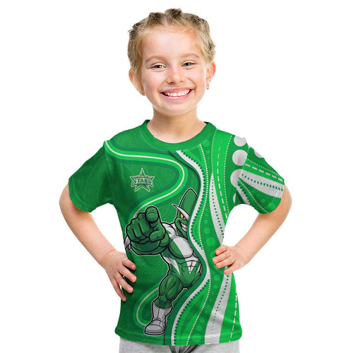 Melbourne Stars Kid T Shirt Aboriginal Dot Art Green White - Tribal Wave Pattern