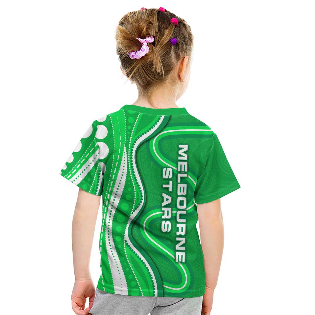 Melbourne Stars Kid T Shirt Aboriginal Dot Art Green White - Tribal Wave Pattern