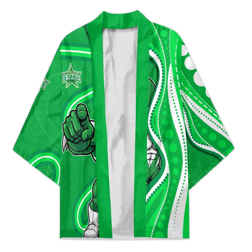 Melbourne Stars Kimono Aboriginal Dot Art Green White - Tribal Wave Pattern