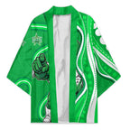 Melbourne Stars Kimono Aboriginal Dot Art Green White - Tribal Wave Pattern