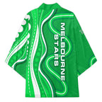 Melbourne Stars Kimono Aboriginal Dot Art Green White - Tribal Wave Pattern