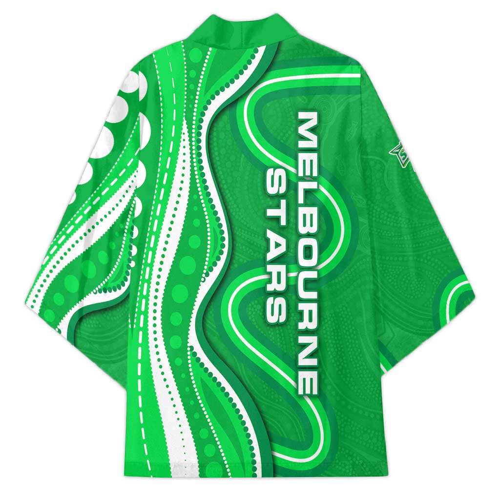 Melbourne Stars Kimono Aboriginal Dot Art Green White - Tribal Wave Pattern