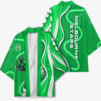 Melbourne Stars Kimono Aboriginal Dot Art Green White - Tribal Wave Pattern