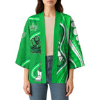 Melbourne Stars Kimono Aboriginal Dot Art Green White - Tribal Wave Pattern