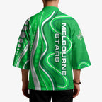Melbourne Stars Kimono Aboriginal Dot Art Green White - Tribal Wave Pattern