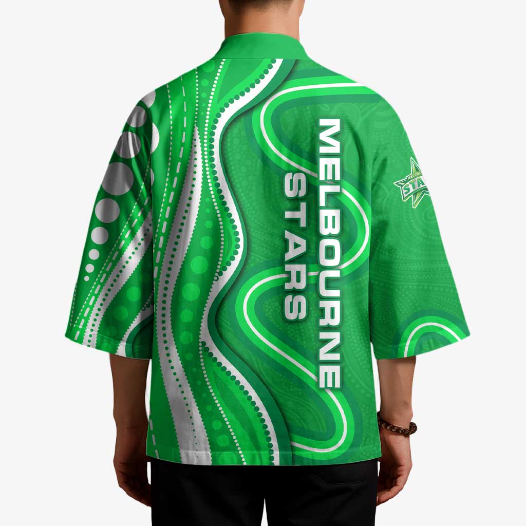 Melbourne Stars Kimono Aboriginal Dot Art Green White - Tribal Wave Pattern