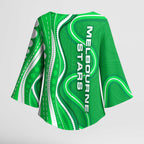 Melbourne Stars Kimono Sleeve Blouse Aboriginal Dot Art Green White - Tribal Wave Pattern