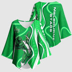Melbourne Stars Kimono Sleeve Blouse Aboriginal Dot Art Green White - Tribal Wave Pattern