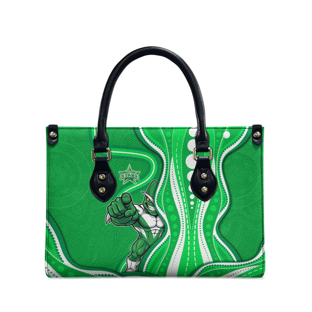 Melbourne Stars Leather Bag Aboriginal Dot Art Green White - Tribal Wave Pattern