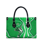 Melbourne Stars Leather Bag Aboriginal Dot Art Green White - Tribal Wave Pattern