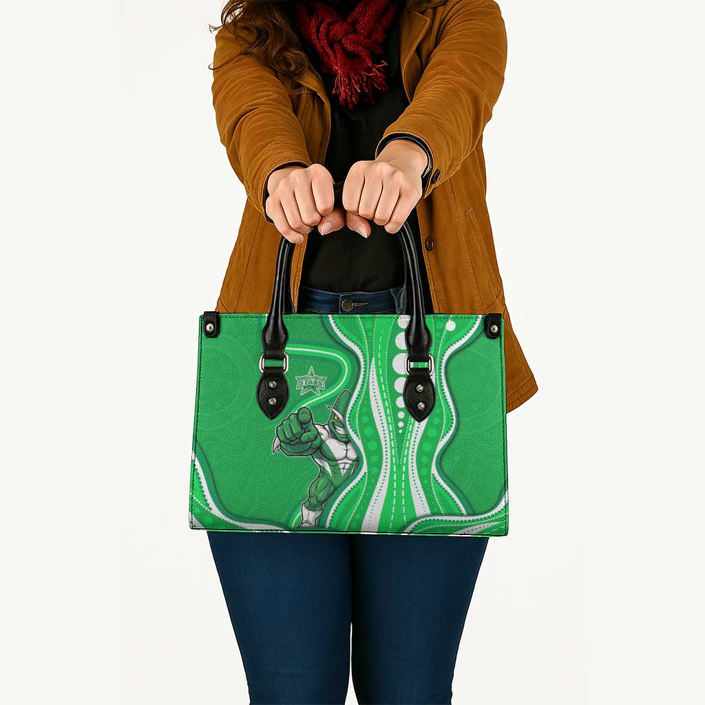 Melbourne Stars Leather Bag Aboriginal Dot Art Green White - Tribal Wave Pattern