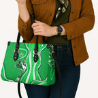 Melbourne Stars Leather Bag Aboriginal Dot Art Green White - Tribal Wave Pattern