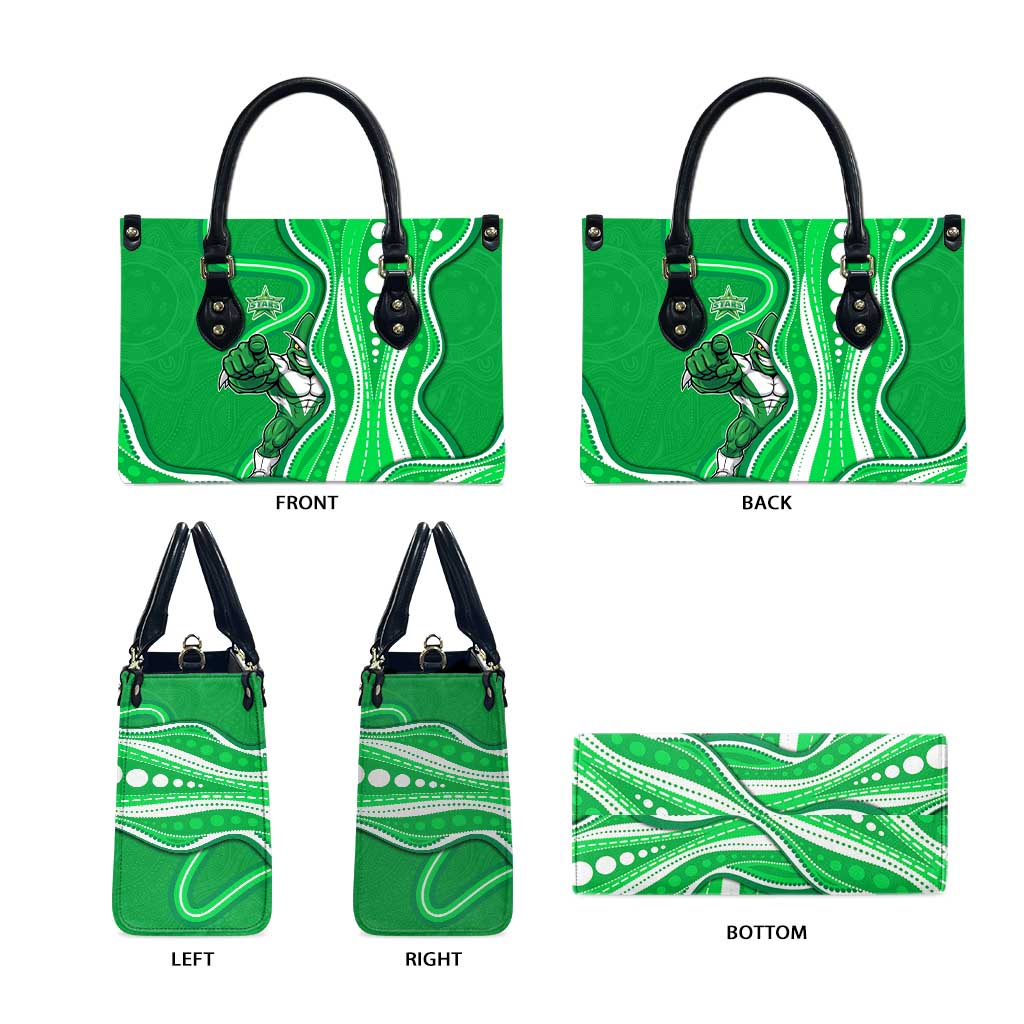 Melbourne Stars Leather Bag Aboriginal Dot Art Green White - Tribal Wave Pattern