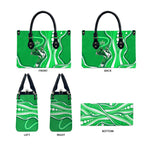 Melbourne Stars Leather Bag Aboriginal Dot Art Green White - Tribal Wave Pattern