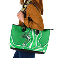Melbourne Stars Leather Tote Bag Aboriginal Dot Art Green White - Tribal Wave Pattern