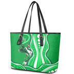 Melbourne Stars Leather Tote Bag Aboriginal Dot Art Green White - Tribal Wave Pattern