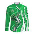 Melbourne Stars Long Sleeve Button Shirt Aboriginal Dot Art Green White - Tribal Wave Pattern