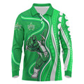 Melbourne Stars Long Sleeve Polo Shirt Aboriginal Dot Art Green White - Tribal Wave Pattern