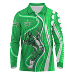Melbourne Stars Long Sleeve Polo Shirt Aboriginal Dot Art Green White - Tribal Wave Pattern