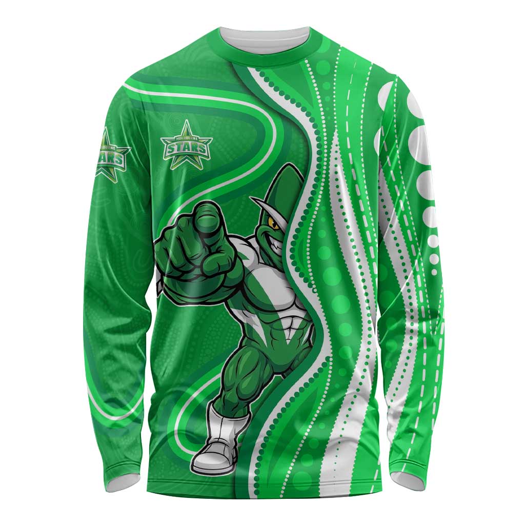 Melbourne Stars Long Sleeve Shirt Aboriginal Dot Art Green White - Tribal Wave Pattern