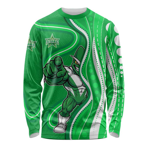 Melbourne Stars Long Sleeve Shirt Aboriginal Dot Art Green White - Tribal Wave Pattern