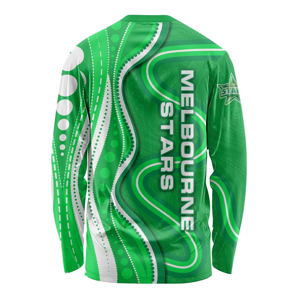Melbourne Stars Long Sleeve Shirt Aboriginal Dot Art Green White - Tribal Wave Pattern