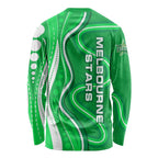 Melbourne Stars Long Sleeve Shirt Aboriginal Dot Art Green White - Tribal Wave Pattern