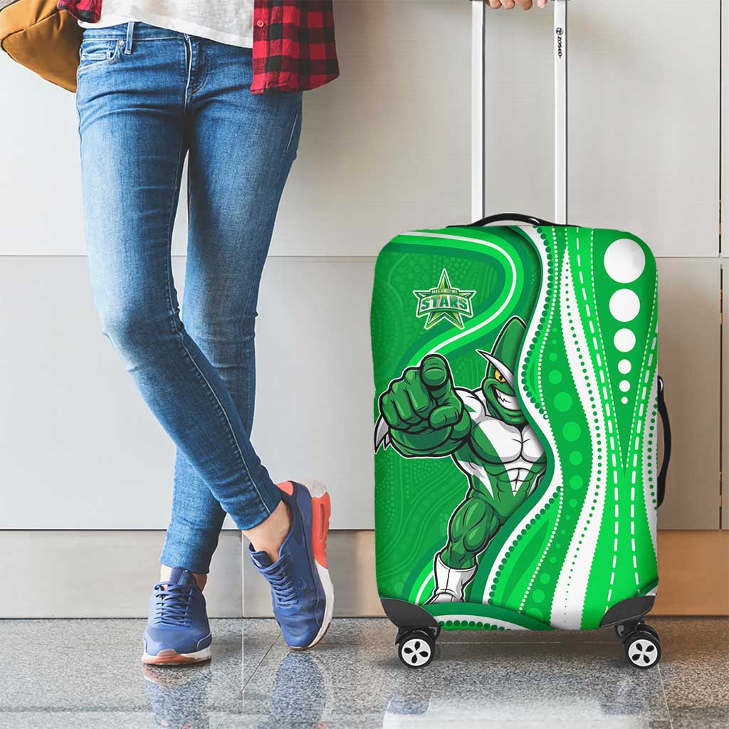 Melbourne Stars Luggage Cover Aboriginal Dot Art Green White - Tribal Wave Pattern