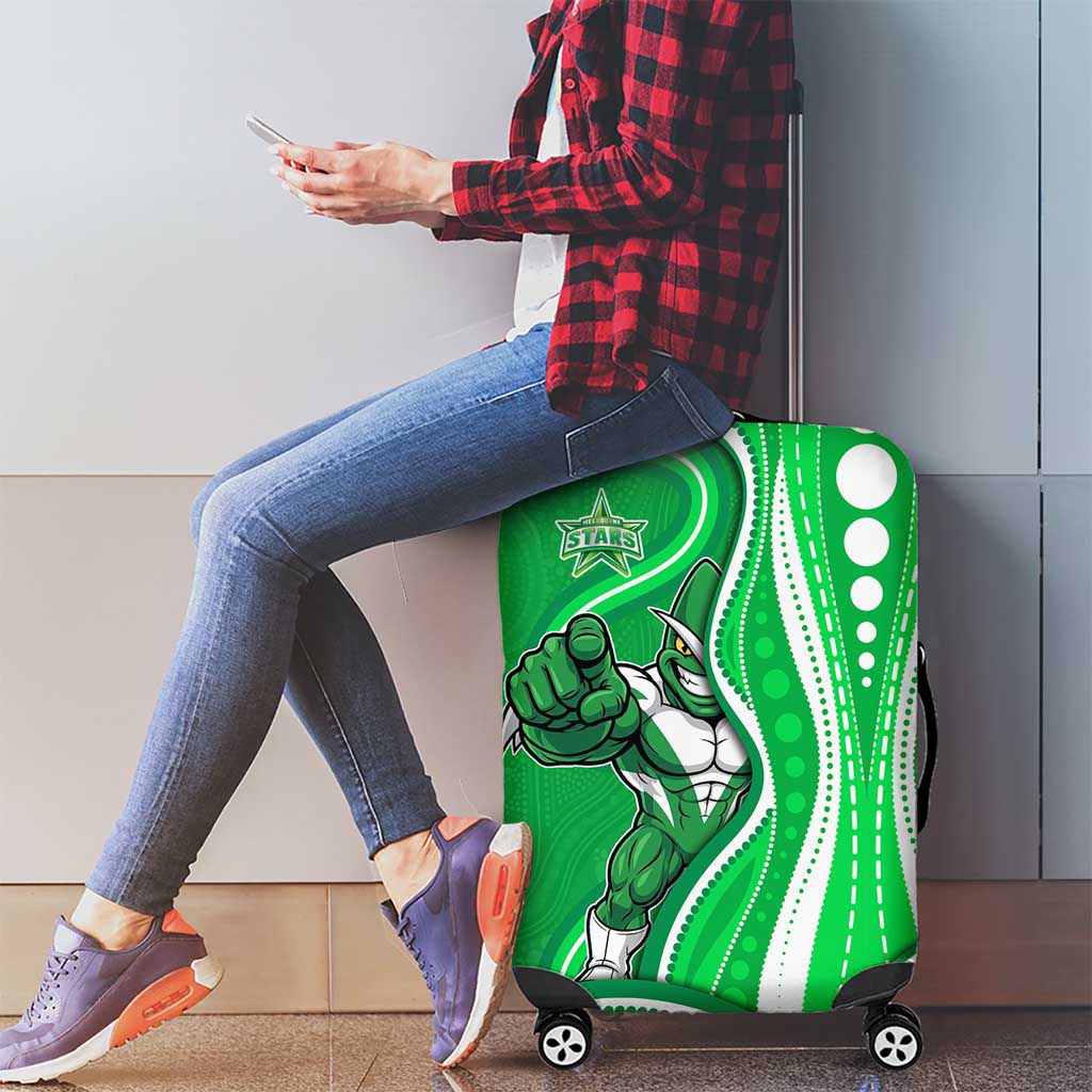 Melbourne Stars Luggage Cover Aboriginal Dot Art Green White - Tribal Wave Pattern