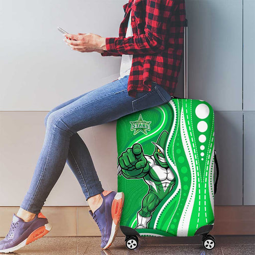 Melbourne Stars Luggage Cover Aboriginal Dot Art Green White - Tribal Wave Pattern