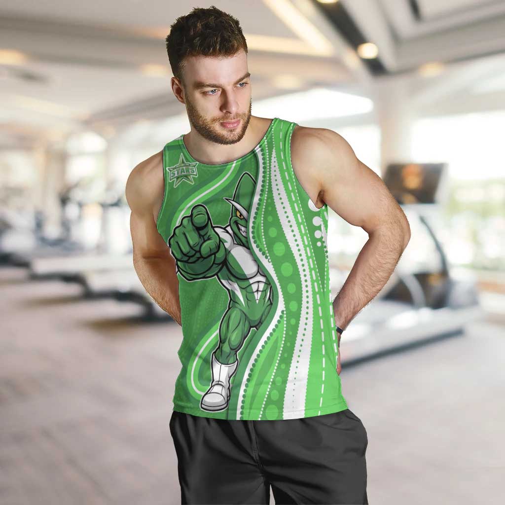 Melbourne Stars Men Tank Top Aboriginal Dot Art Green White - Tribal Wave Pattern