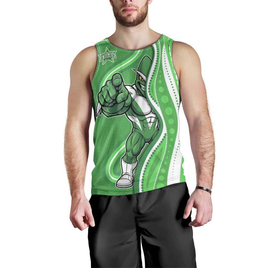 Melbourne Stars Men Tank Top Aboriginal Dot Art Green White - Tribal Wave Pattern