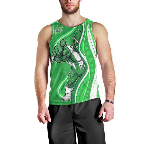 Melbourne Stars Men Tank Top Aboriginal Dot Art Green White - Tribal Wave Pattern