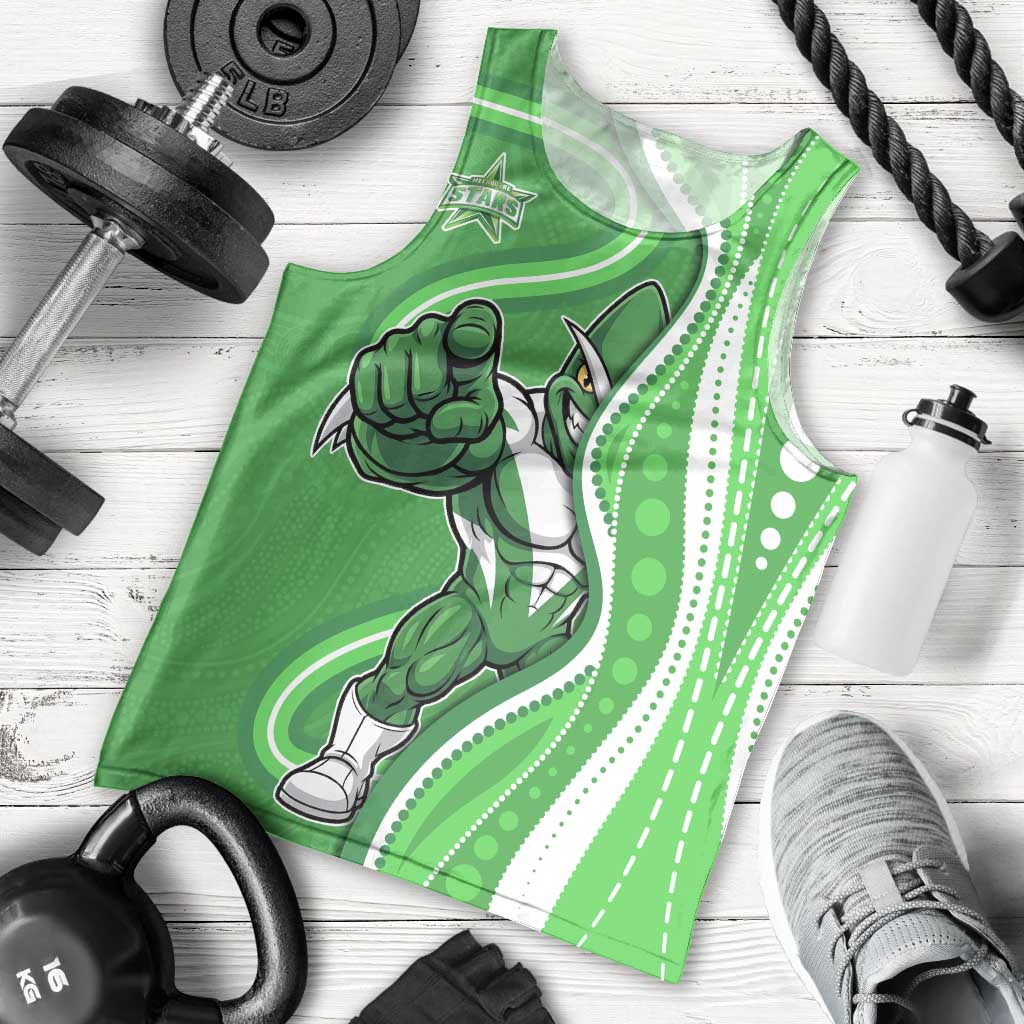 Melbourne Stars Men Tank Top Aboriginal Dot Art Green White - Tribal Wave Pattern