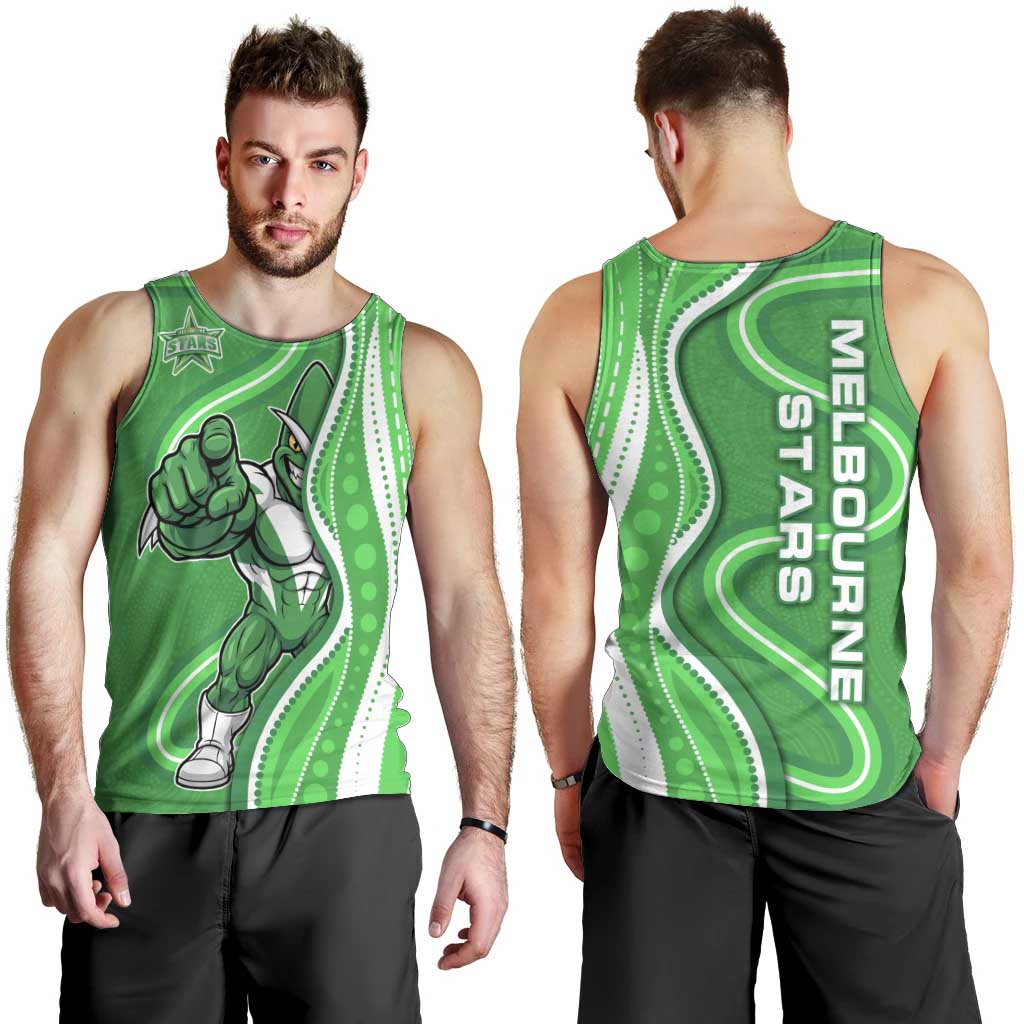 Melbourne Stars Men Tank Top Aboriginal Dot Art Green White - Tribal Wave Pattern