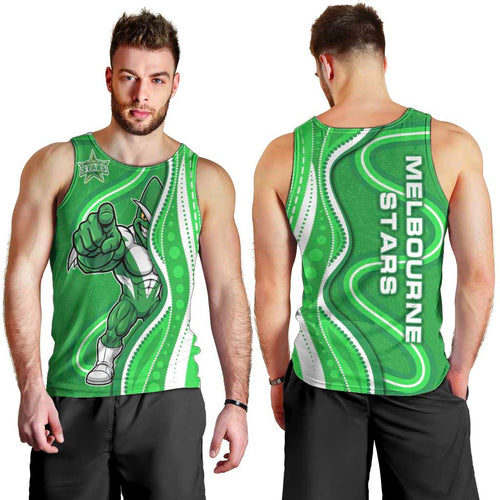 Melbourne Stars Men Tank Top Aboriginal Dot Art Green White - Tribal Wave Pattern