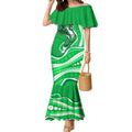 Melbourne Stars Mermaid Dress Aboriginal Dot Art Green White - Tribal Wave Pattern