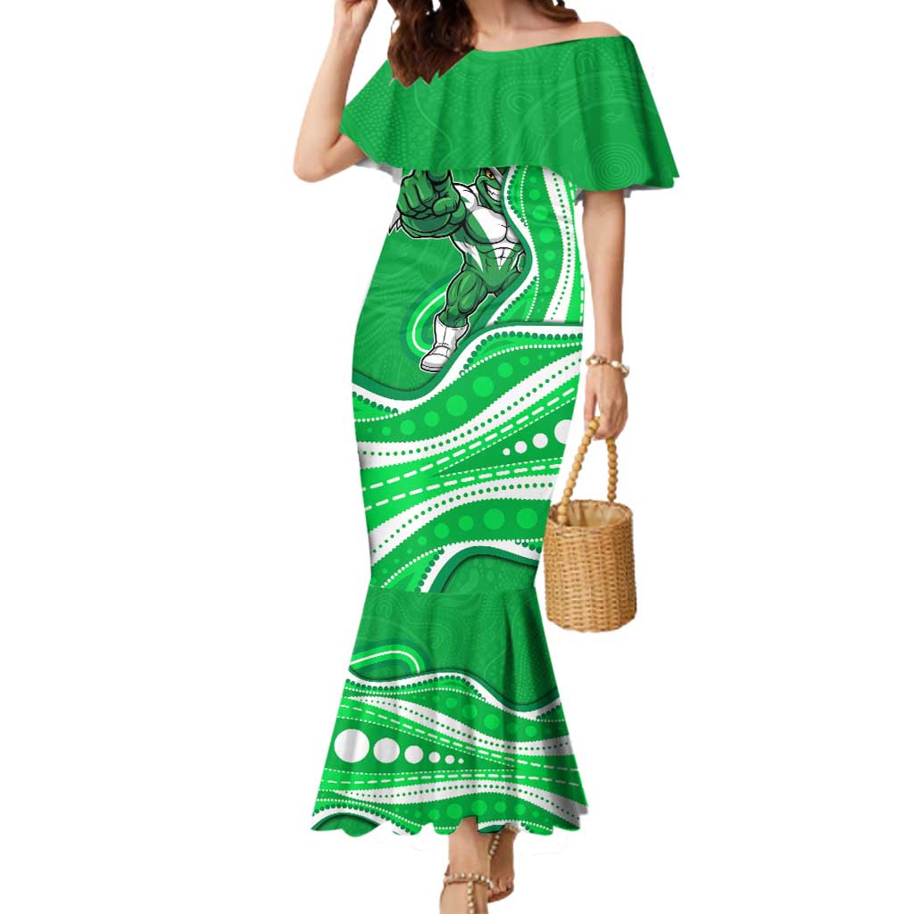 Melbourne Stars Mermaid Dress Aboriginal Dot Art Green White - Tribal Wave Pattern