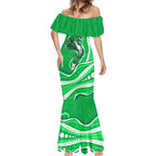 Melbourne Stars Mermaid Dress Aboriginal Dot Art Green White - Tribal Wave Pattern