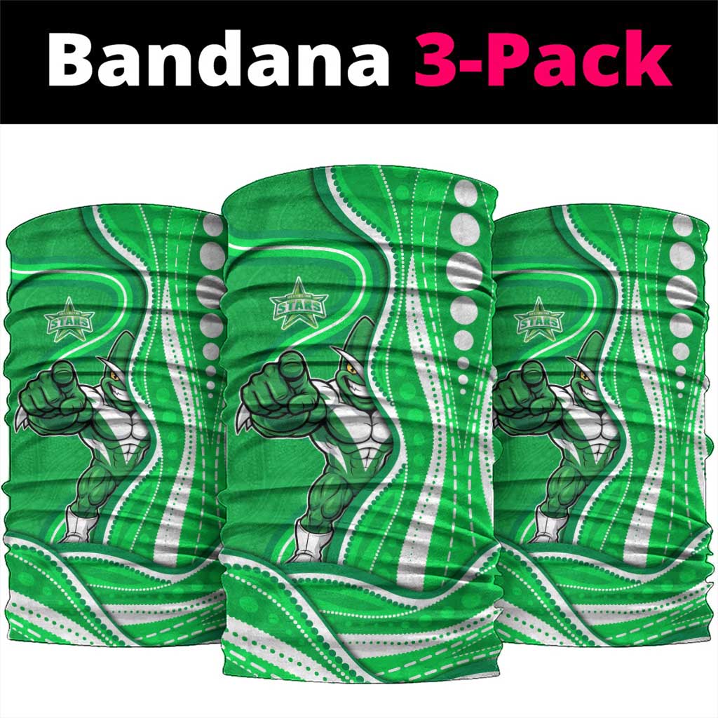 Melbourne Stars Neck Gaiter Aboriginal Dot Art Green White - Tribal Wave Pattern