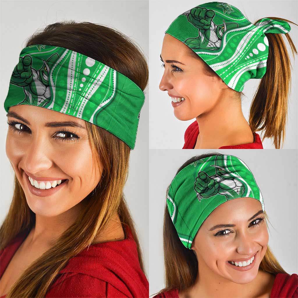 Melbourne Stars Neck Gaiter Aboriginal Dot Art Green White - Tribal Wave Pattern