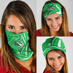 Melbourne Stars Neck Gaiter Aboriginal Dot Art Green White - Tribal Wave Pattern